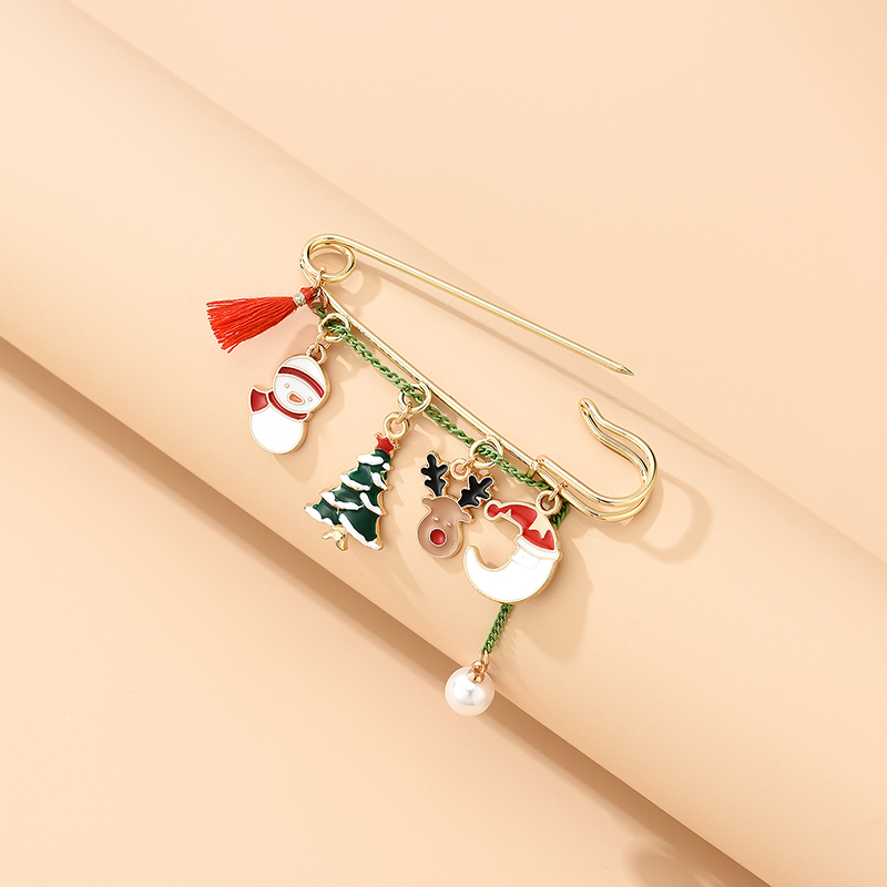 Fashion Color Santa Elk Christmas Tree Pearl Alloy Brooch,Korean Brooches