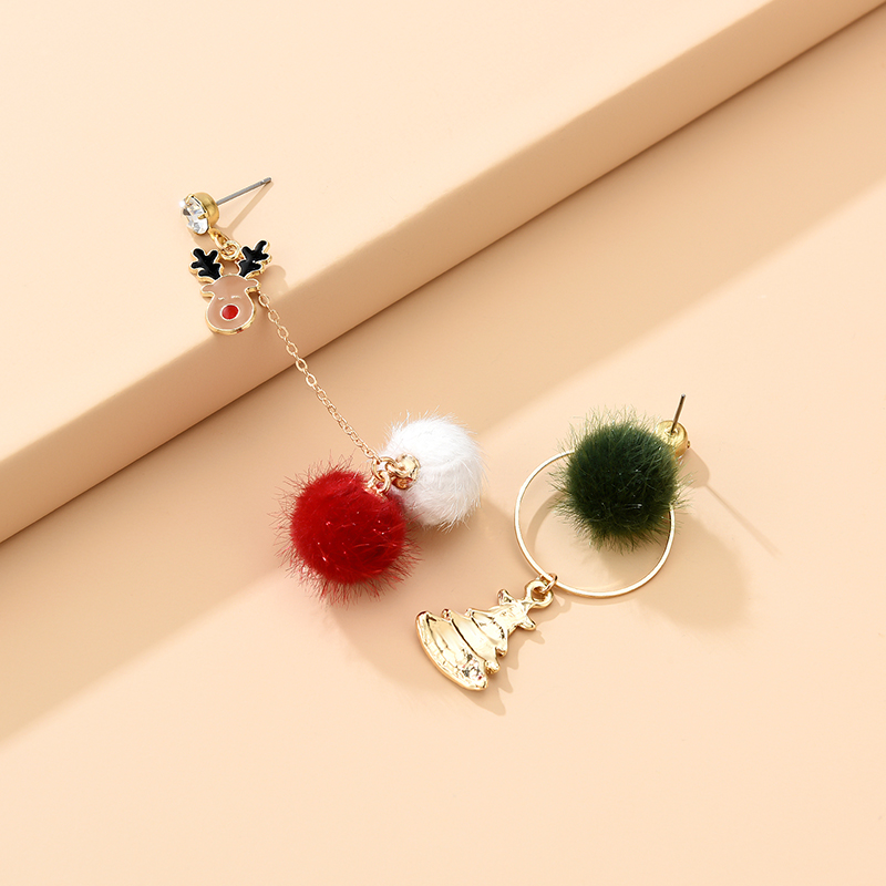 Fashion Color Little Elk Hair Ball Asymmetrical Oil Drop Alloy Earrings,Drop Earrings