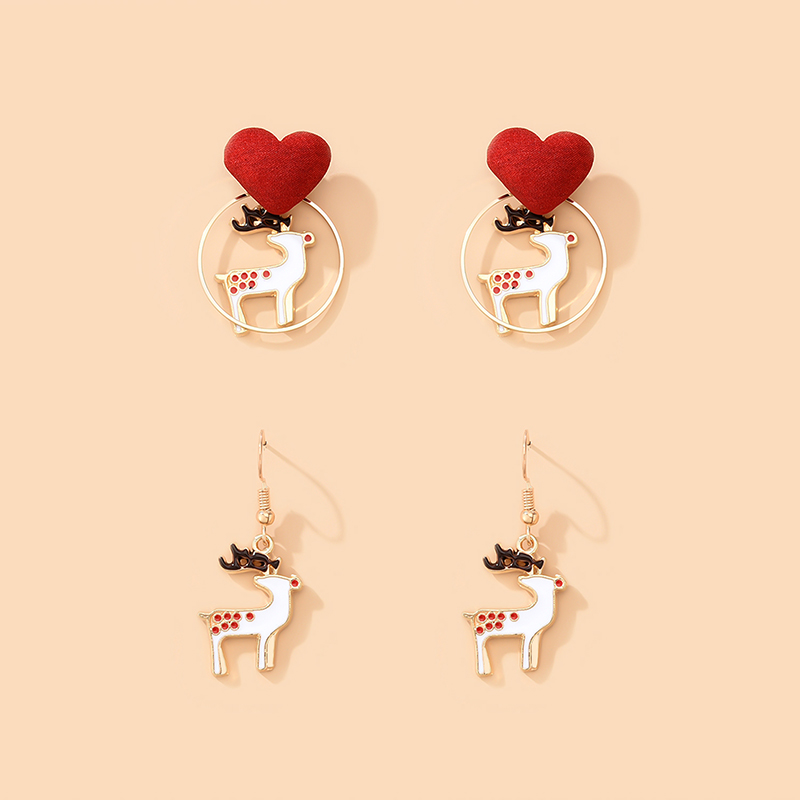 Fashion Color Elk Love Drop Oil Alloy Earring Set,Earrings set
