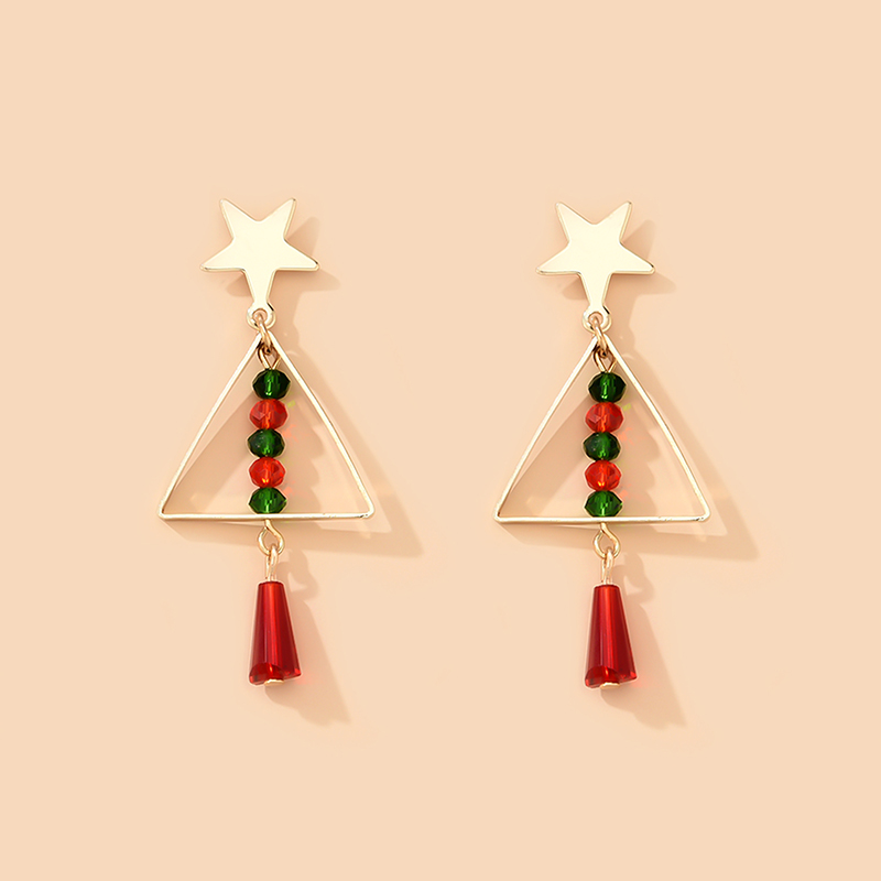 Fashion Color Christmas Tree Five-pointed Star Tassel Alloy Earrings,Drop Earrings