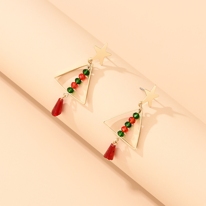 Fashion Color Christmas Tree Five-pointed Star Tassel Alloy Earrings,Drop Earrings