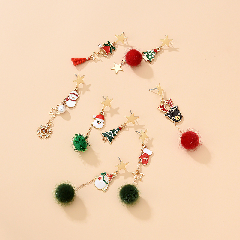 Fashion Color Christmas Santa Snowman Elk Oil Drop Alloy Earring Set,Jewelry Sets
