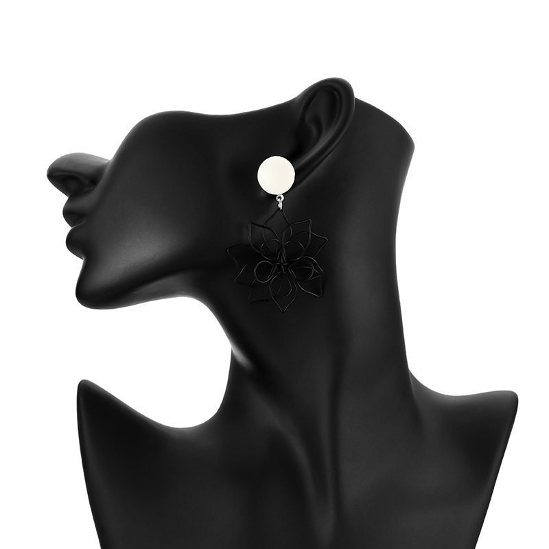 Fashion Black Double-layer Hollow Flower Alloy Earrings,Drop Earrings