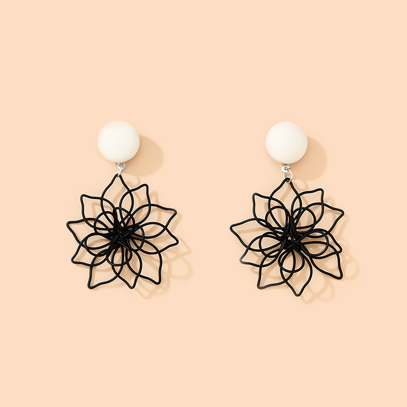 Fashion Black Double-layer Hollow Flower Alloy Earrings,Drop Earrings