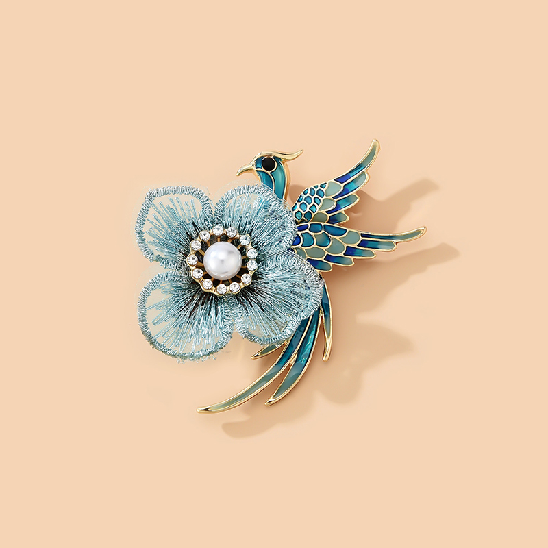 Fashion Green Crystal Phoenix Bird Diamond Pearl Flower Brooch,Korean Brooches
