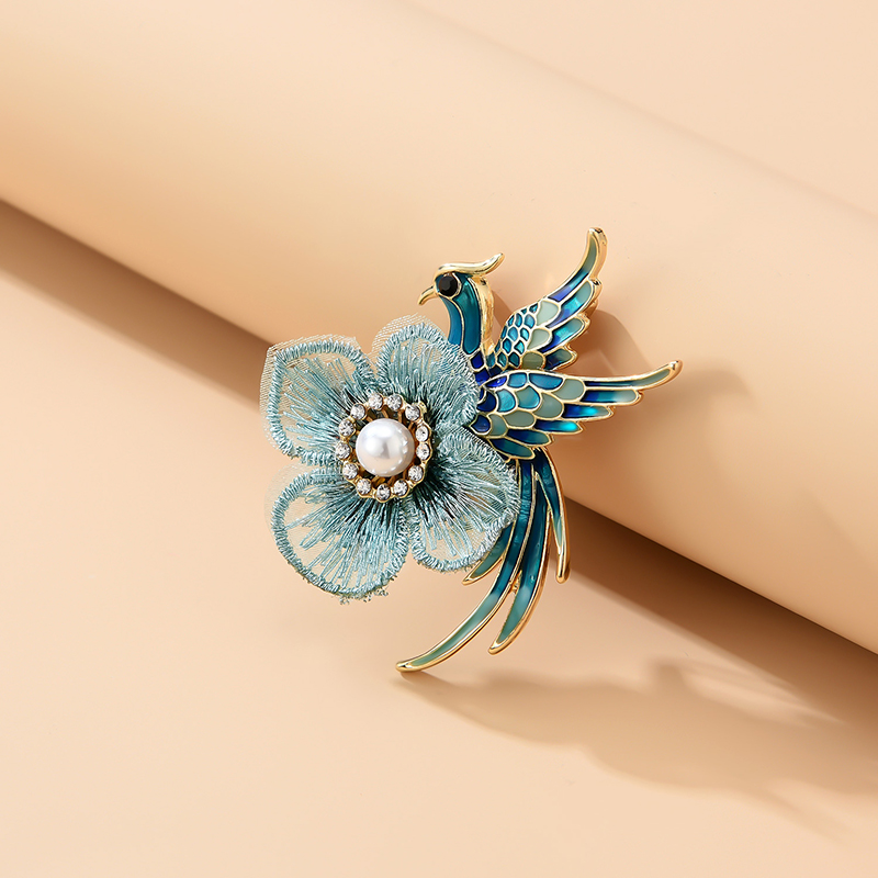 Fashion Green Crystal Phoenix Bird Diamond Pearl Flower Brooch,Korean Brooches