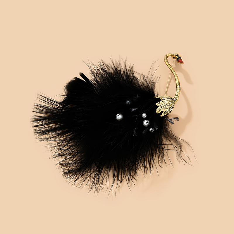 Fashion Black Black Swan Ostrich Feather Pearl Pin Brooch,Korean Brooches