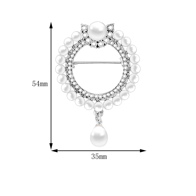 Fashion Silver Color Garland Pearl Diamond Round Alloy Pendant Brooch,Korean Brooches