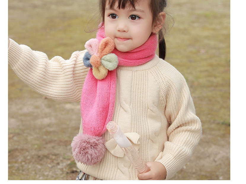 Fashion [green] 6 Months-10 Years Old Plush Flower Childrens Contrast Wool Ball Scarf,knitting Wool Scaves