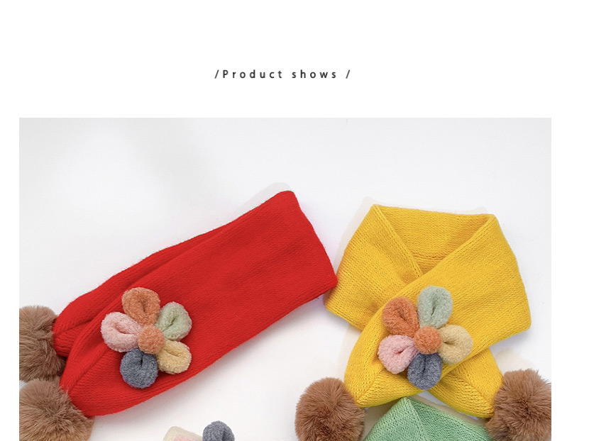 Fashion [orange Red] 6 Months-10 Years Old Plush Flower Childrens Contrast Wool Ball Scarf,knitting Wool Scaves