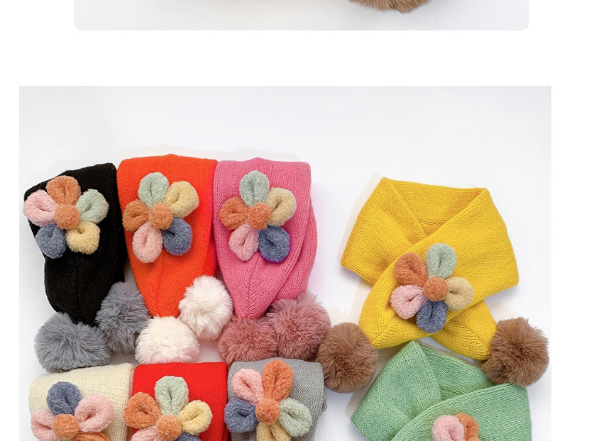 Fashion [off-white] 6 Months-10 Years Old Plush Flower Childrens Contrast Wool Ball Scarf,knitting Wool Scaves