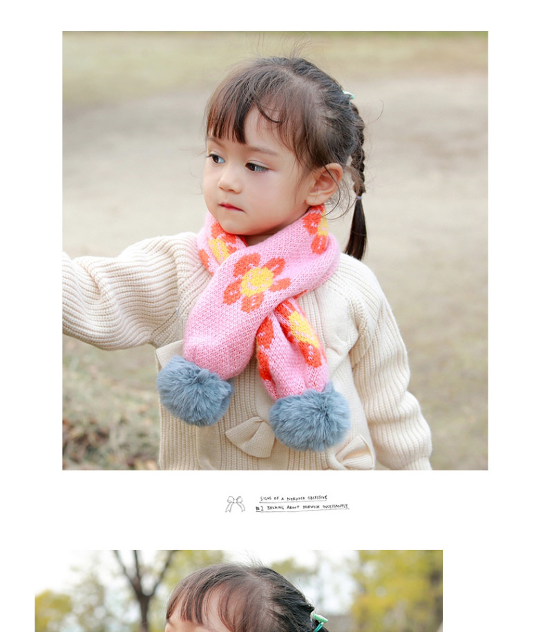 Fashion [red] 6 Months-10 Years Old Childrens Scarf With Flower Print Hair Ball Thickening,knitting Wool Scaves