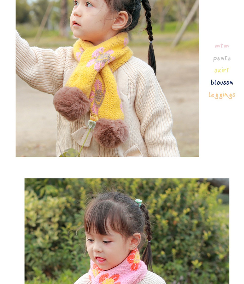 Fashion [khaki] 6 Months-10 Years Old Childrens Scarf With Flower Print Hair Ball Thickening,knitting Wool Scaves