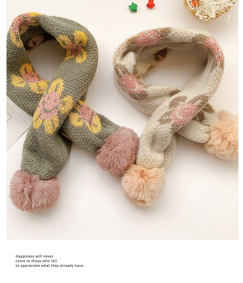 Fashion [gray] 6 Months-10 Years Old Childrens Scarf With Flower Print Hair Ball Thickening,knitting Wool Scaves