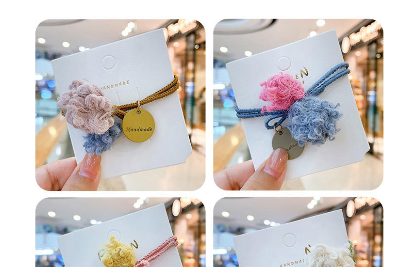 Fashion Beige Ball-hair Rope Ball Plush Contrast Color Alloy Hair Rope,Kids Accessories