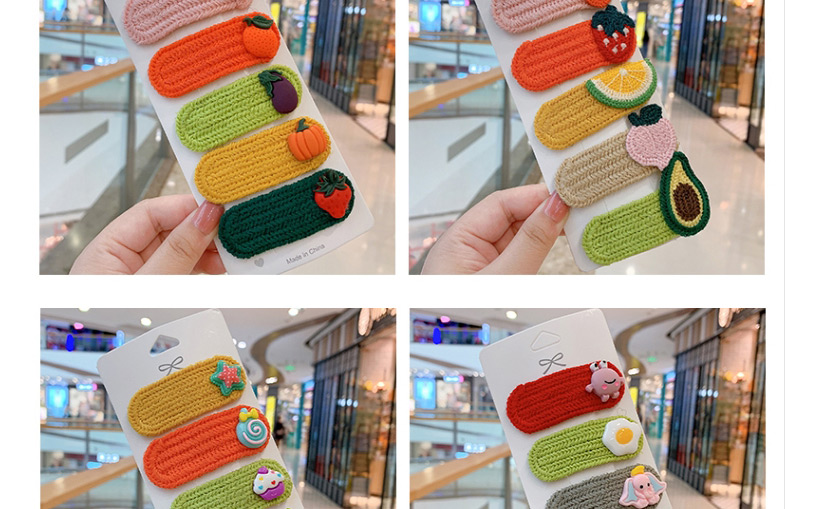 Fashion Little Duck Series [5 Piece Set] Fruit Wool Knitting Contrast Color Geometric Children Hairpin,Kids Accessories