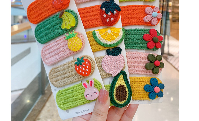 Fashion Flower Series [5 Piece Set] Fruit Wool Knitting Contrast Color Geometric Children Hairpin,Kids Accessories