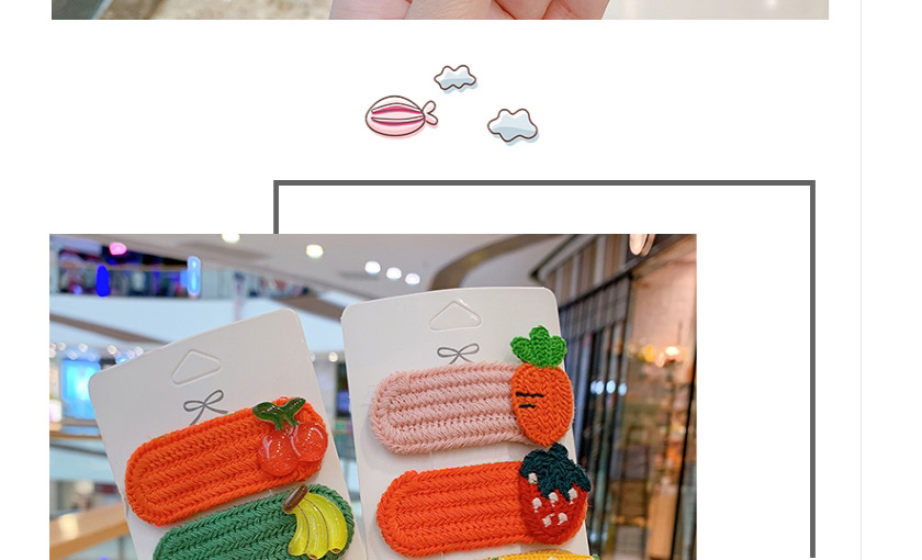 Fashion Little Duck Series [5 Piece Set] Fruit Wool Knitting Contrast Color Geometric Children Hairpin,Kids Accessories