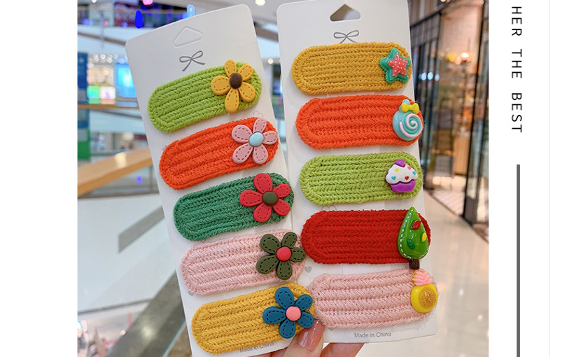 Fashion Flower Series [5 Piece Set] Fruit Wool Knitting Contrast Color Geometric Children Hairpin,Kids Accessories