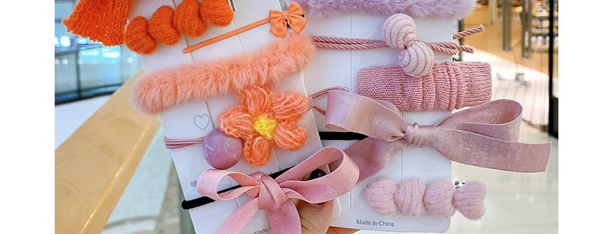 Fashion Orange Series [7-piece Set] 4 Hair Clips + 3 Hair Ropes Plush Flower Bow Childrens Hairpin Hair Rope,Kids Accessories