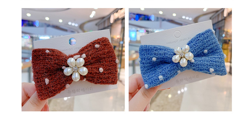 Fashion Blue Bow-hairpin Knitted Yarn Bow And Pearl Flower Hairpin,Kids Accessories