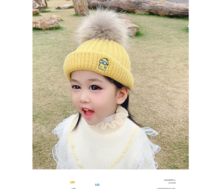 Fashion Pink 0-4 Years Old One Size Knitted Woolen Yellow Man Embroidery Childrens Hat,Children