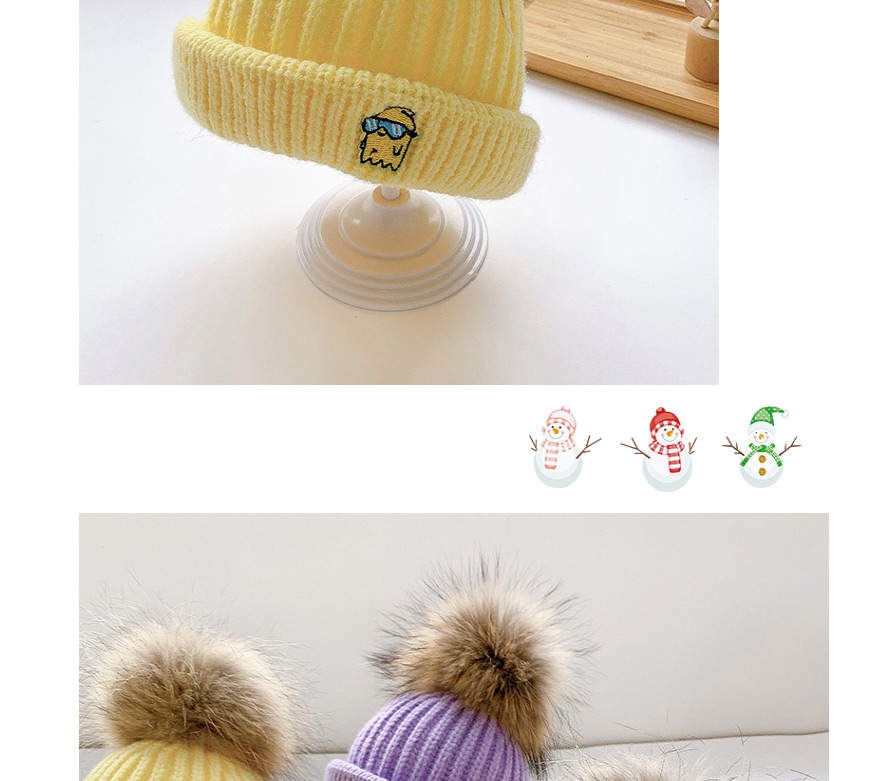 Fashion Purple 0-4 Years Old One Size Knitted Woolen Yellow Man Embroidery Childrens Hat,Children