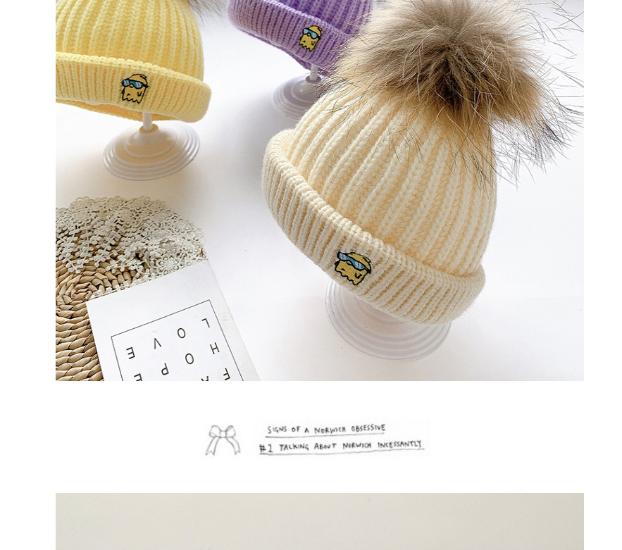 Fashion Purple 0-4 Years Old One Size Knitted Woolen Yellow Man Embroidery Childrens Hat,Children
