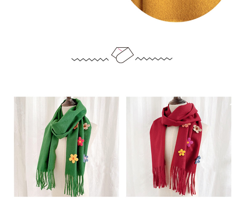 Fashion Green 2 Years Old -12 Years Old Flower Tassel Woolen Knitted Children Scarf,knitting Wool Scaves