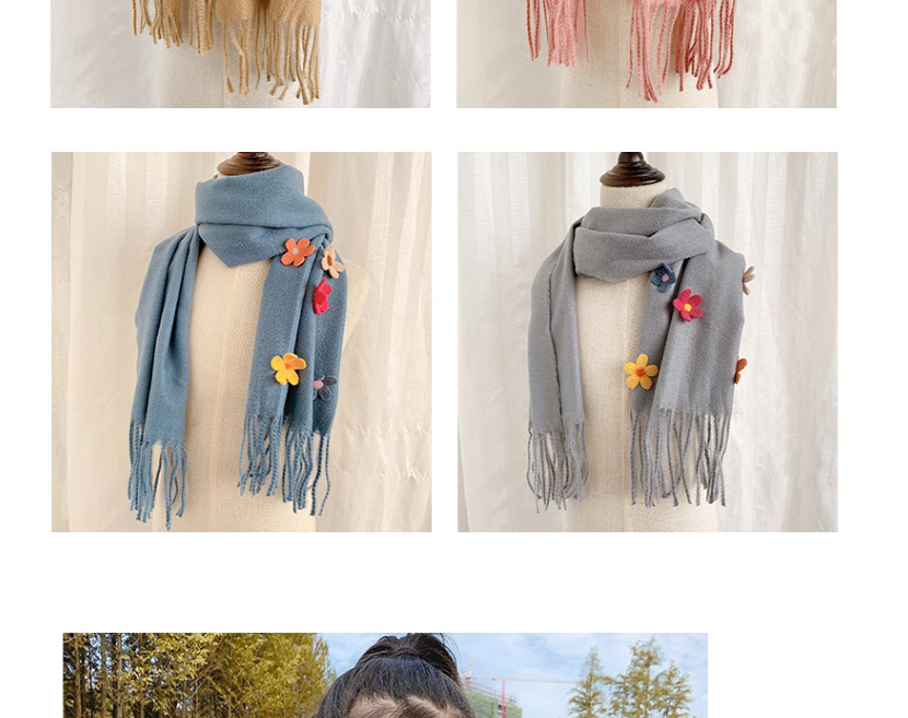 Fashion Blue 2 Years Old -12 Years Old Flower Tassel Woolen Knitted Children Scarf,knitting Wool Scaves