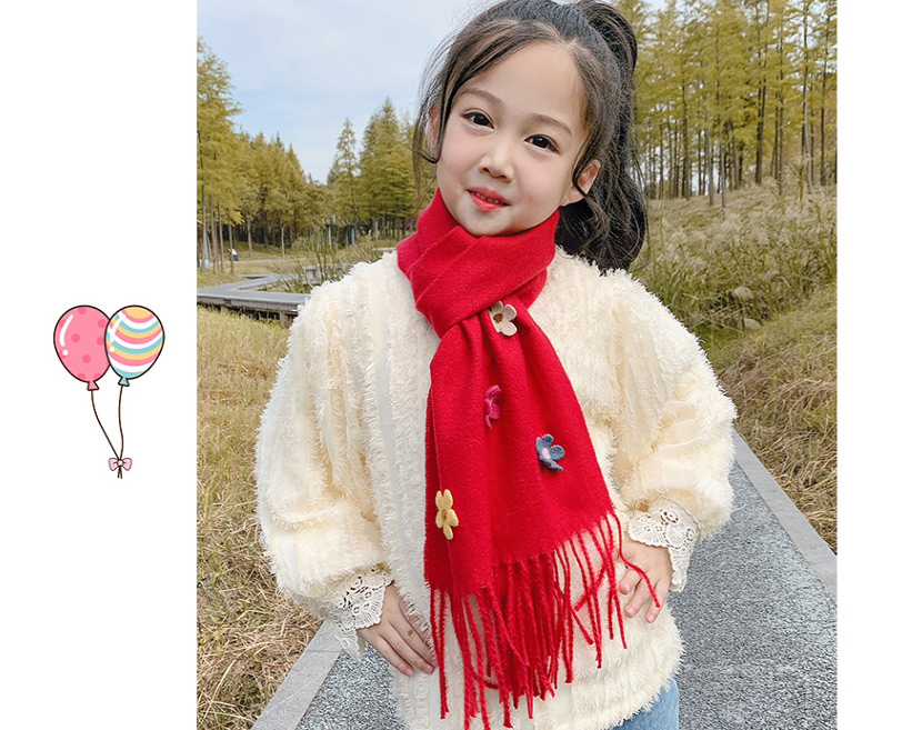 Fashion Red 2 Years Old -12 Years Old Flower Tassel Woolen Knitted Children Scarf,knitting Wool Scaves
