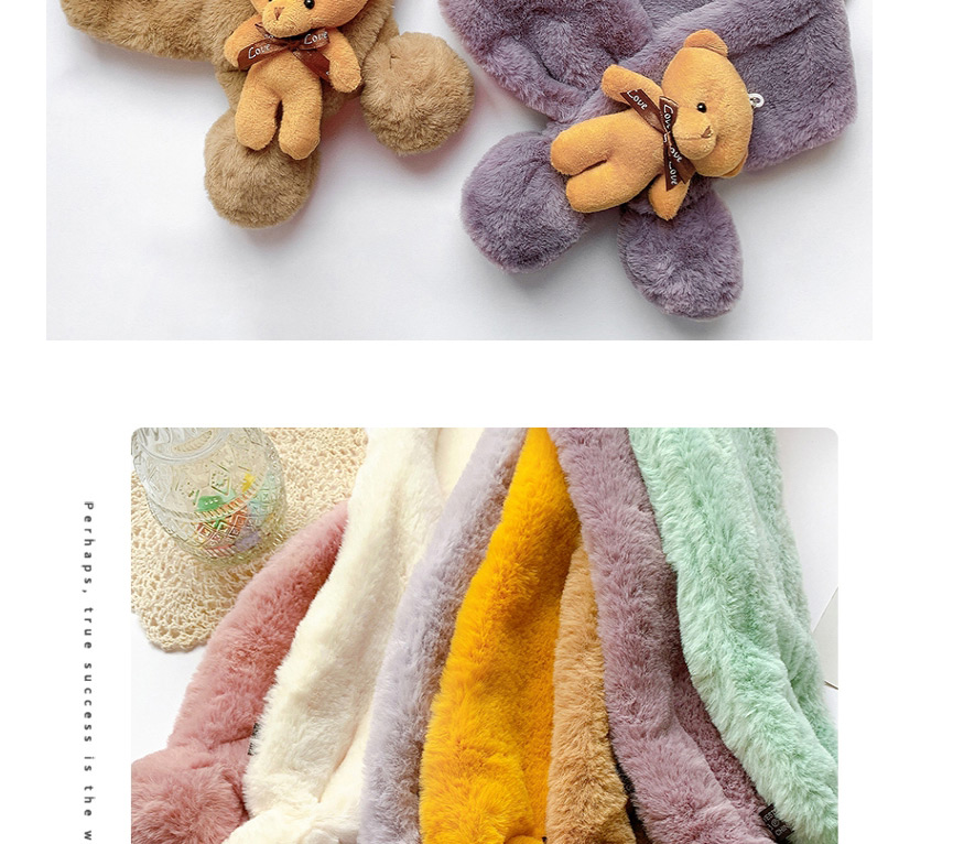 Fashion 【beige】 Around 2-12 Years Old Bear Plush Ball Children Scarf,knitting Wool Scaves