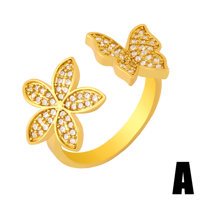 Fashion B Gold Butterfly Diamond Open Ring,Rings