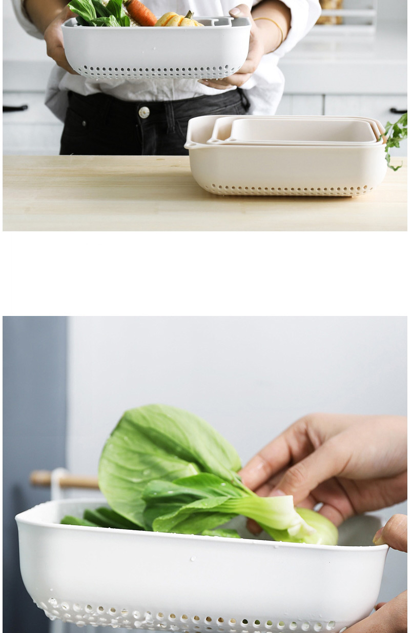 Fashion Apricot Three-piece Kitchen Vegetable Washing Plastic Drain Basket,Home Textiles