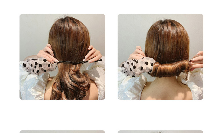 Fashion Pink Polka Dot Printing Net Yarn Ball Head Hair Artifact,Hair Ring