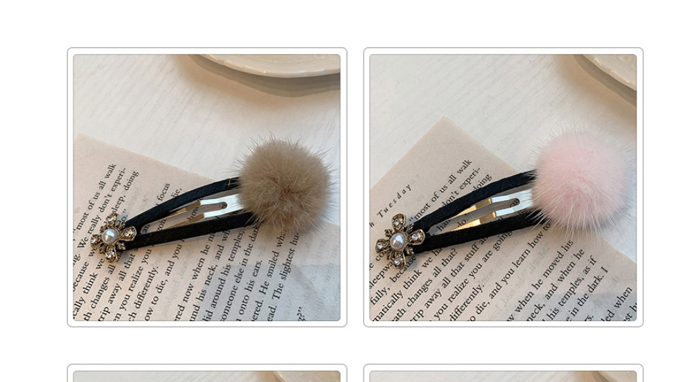 Fashion Gray Plush Pearl Flower Geometric Alloy Hairpin,Hairpins