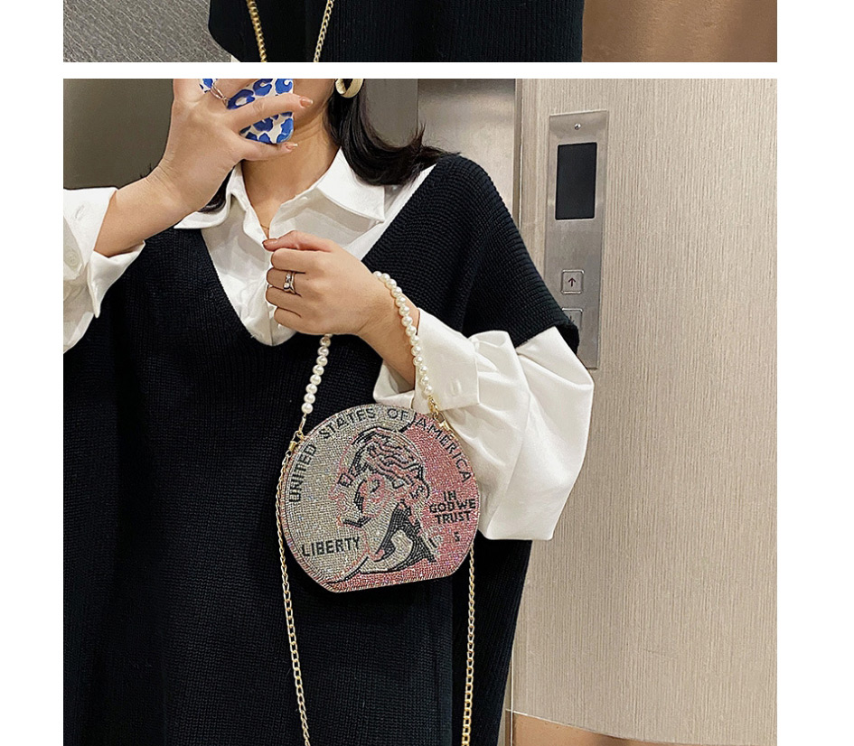 Fashion Black Diamond Chain Pearl Round Shoulder Crossbody Bag,Shoulder bags