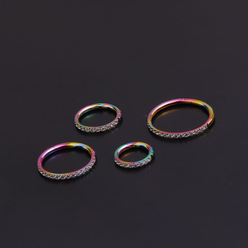 Fashion Black 8mm Stainless Steel Open Round Inlaid Zircon Earrings,Earrings