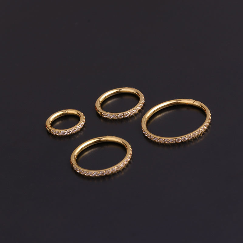 Fashion Gold 12mm Stainless Steel Open Round Inlaid Zircon Earrings,Earrings