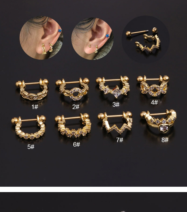 Fashion 8#gold Stainless Steel Inlaid Zircon U-shaped Geometric Ear Clips,Earrings