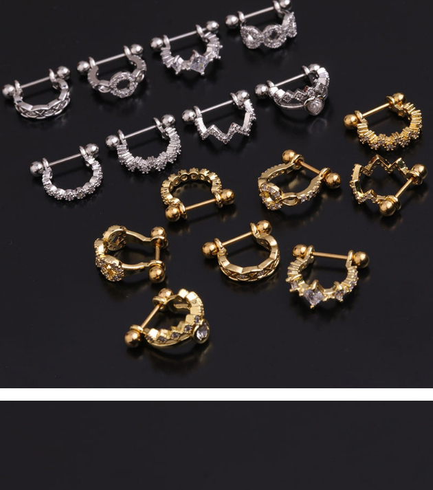 Fashion 6#gold Stainless Steel Inlaid Zircon U-shaped Geometric Ear Clip,Earrings