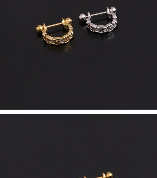 Fashion 1#silver Color Stainless Steel Inlaid Zircon U-shaped Geometric Ear Clips,Earrings