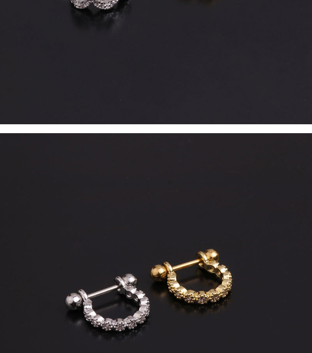 Fashion 1#silver Color Stainless Steel Inlaid Zircon U-shaped Geometric Ear Clips,Earrings