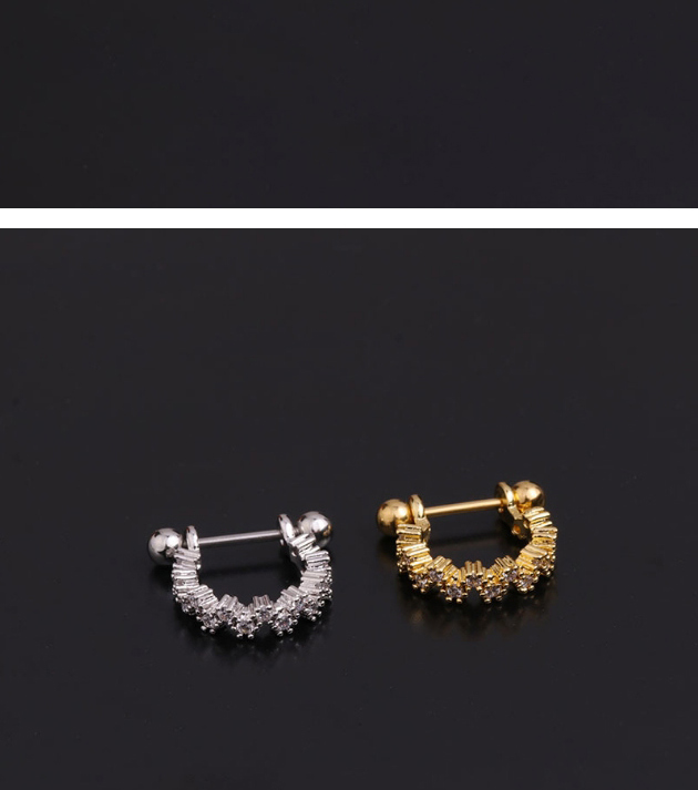 Fashion 1#gold Stainless Steel Inlaid Zircon U-shaped Geometric Ear Clips,Earrings