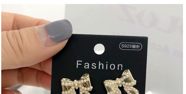 Fashion Gold Color Bow Pearl Earrings,Stud Earrings