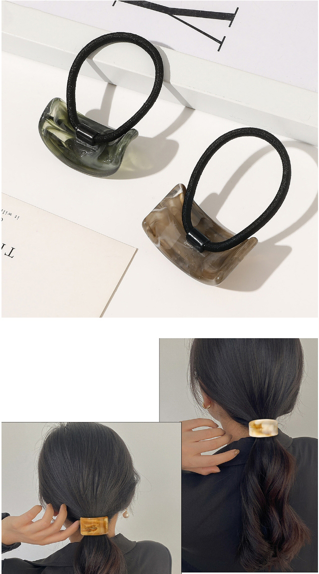 Fashion Concave Dark Green Resin-like Geometric Concave And Convex Hair Rope,Hair Ring