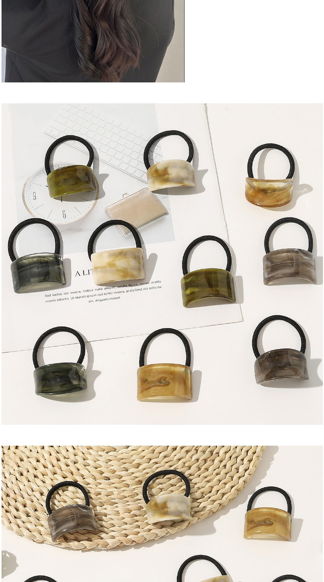 Fashion Concave Dark Green Resin-like Geometric Concave And Convex Hair Rope,Hair Ring