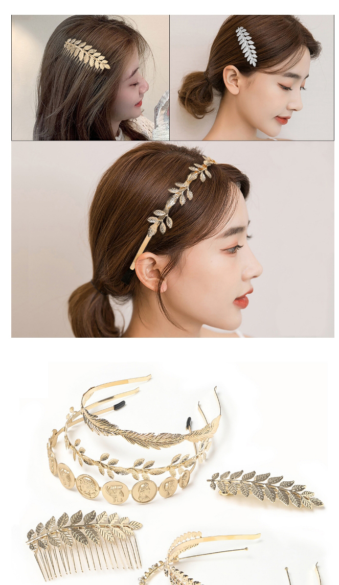 Fashion New Alloy Leaf Insert Comb-silver Color Alloy Leaf Gold Coin Portrait Geometric Headband Hairpin,Hairpins