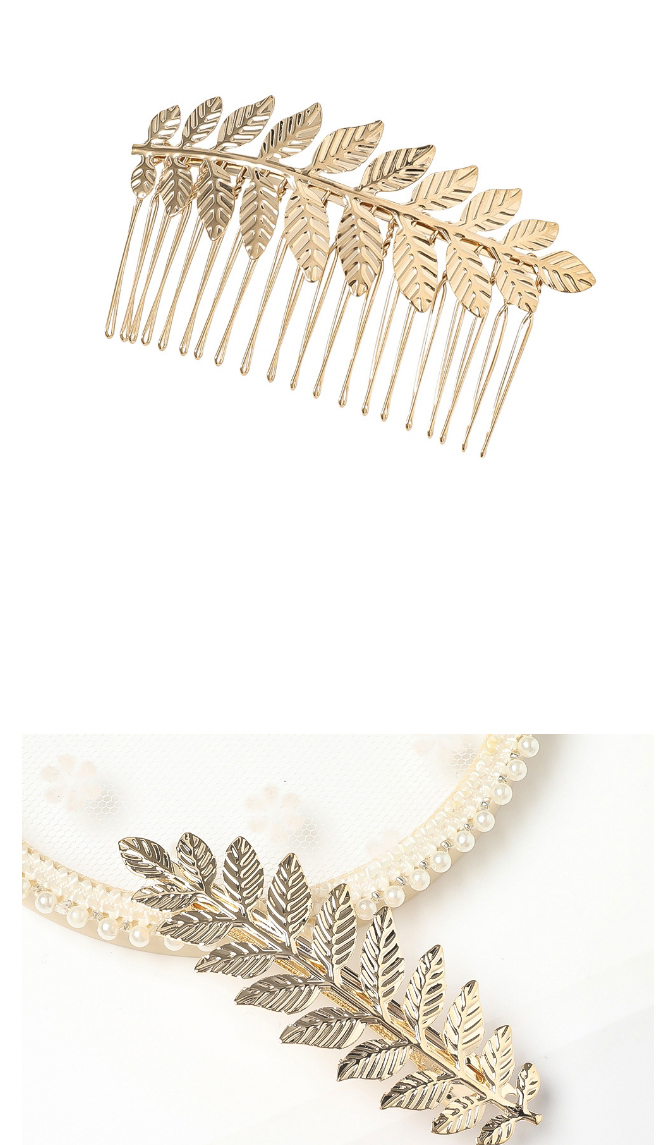 Fashion New Alloy Headband-three Gold Leaves Alloy Leaf Gold Coin Portrait Geometric Headband Hairpin,Hairpins
