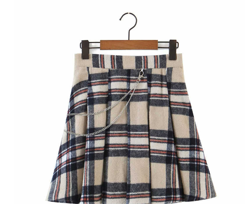 Fashion Plaid Chain Check High-waist Woolen A-line Skirt,Skirts